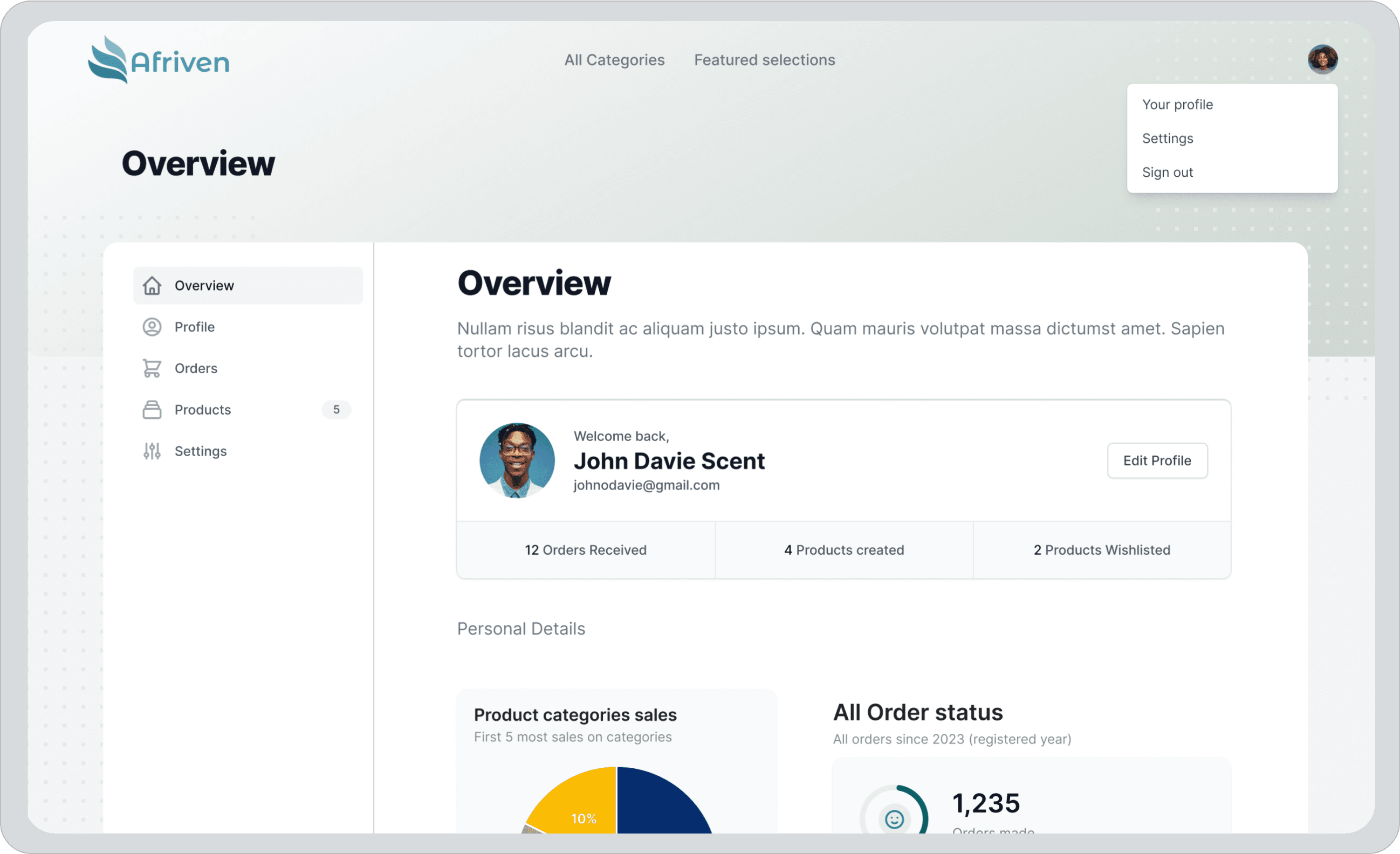 Afriven vendor dashboard